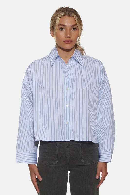 Gansett Poplin Crop Shirt Micro Stripe White/Blue