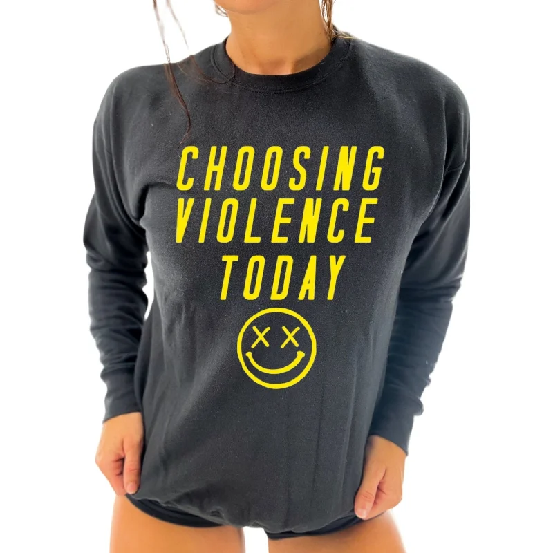 Salty Savage Unisex “CHOOSING VIOLENCE TODAY” Crewneck Sweatshirt | Yellow