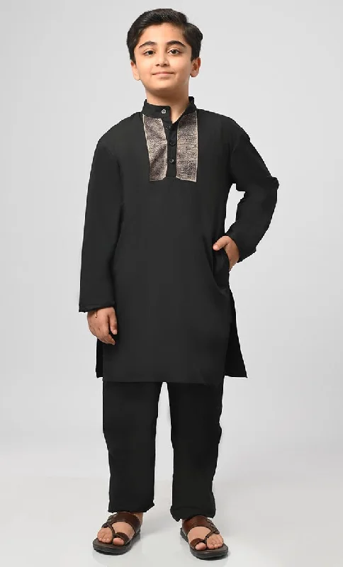 Bilal Muslim Boys Black Kurta Pajama Set