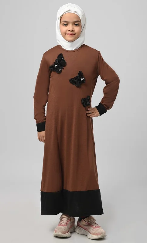 Girl'S Modest Muslim Brown Everyday Wear Abaya