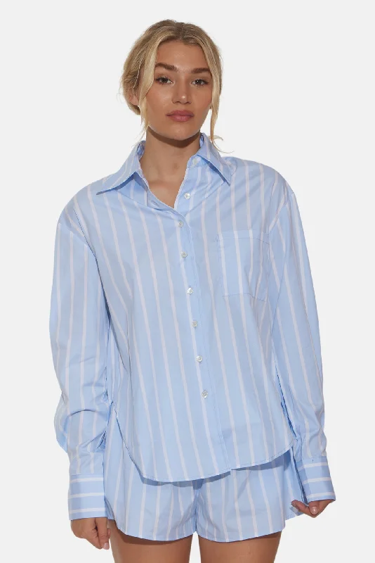 Lily Poplin Boyfriend Shirt Wide Stripe Sky/White