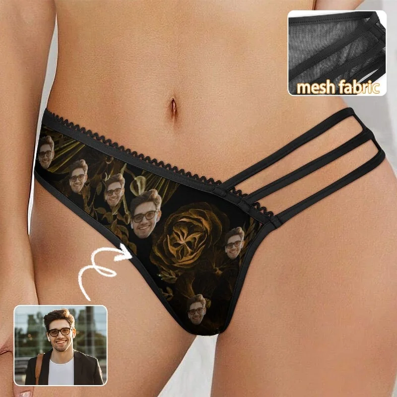 Creative Prints Custom Face Golden Rose Women's Low Waist Mesh Briefs Personalized Underwear Panties for Women Creative Prints Custom Face Golden Rose Women's Low Waist Mesh Briefs Personalized Underwear Panties for Women