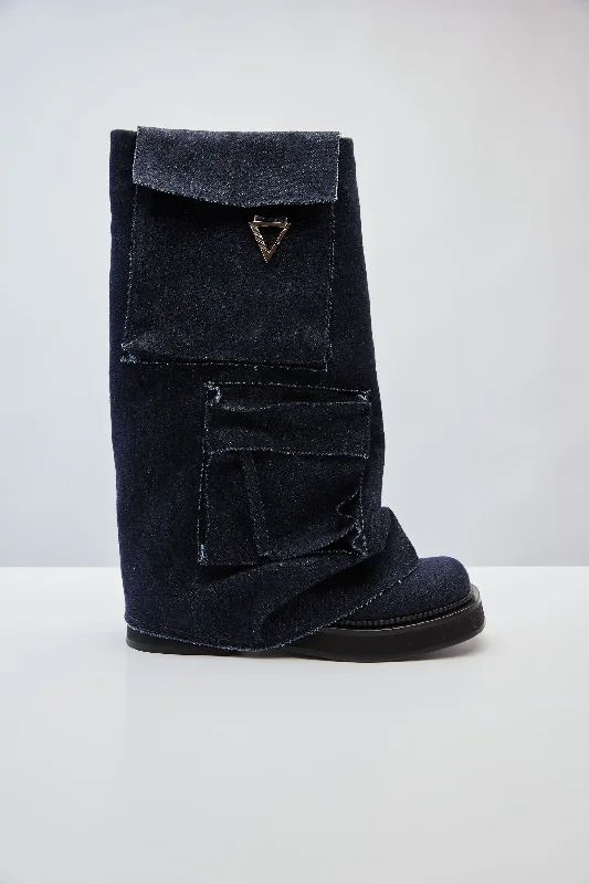 The Attico Robin Fern Boot in Dark Blue Denim