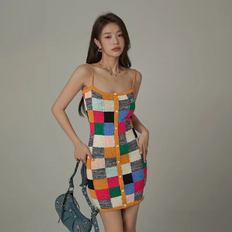 Rainbow Check Box Sleeveless Dress