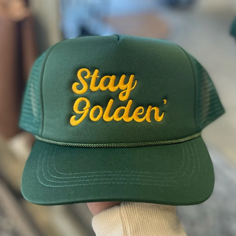 European Plan Stay Golden Trucker Hat Green