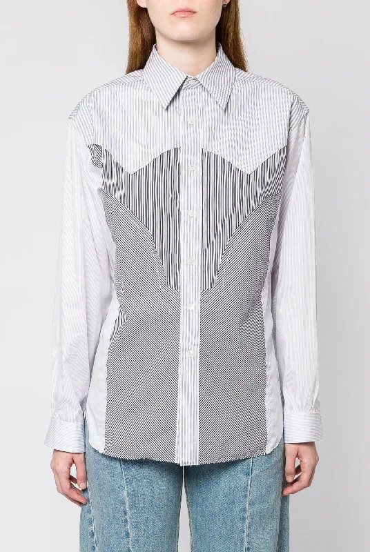 Maison Margiela Long Sleeved Mixed Stripe Shirt in Black and White