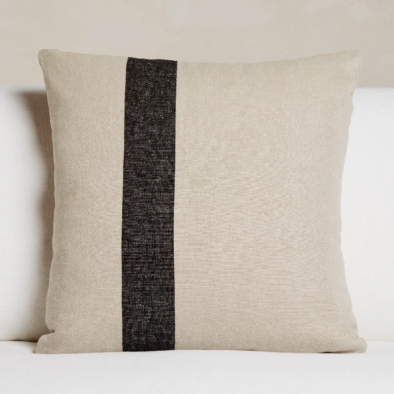 Indoor Striped Linen Euro Pillow 26 X 26 - Flax/Black Stripe