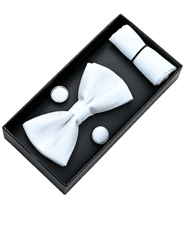 White Crosshatched Bowtie Set