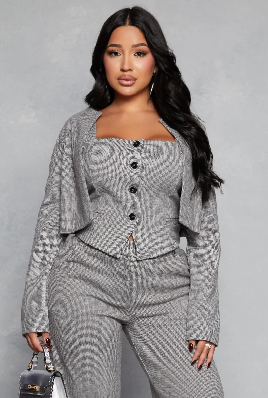 Cozy Fashion Iris Houndstooth Cropped Blazer