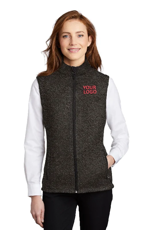 Port Authority Ladies Sweater Fleece Customized Vests, Black Heather