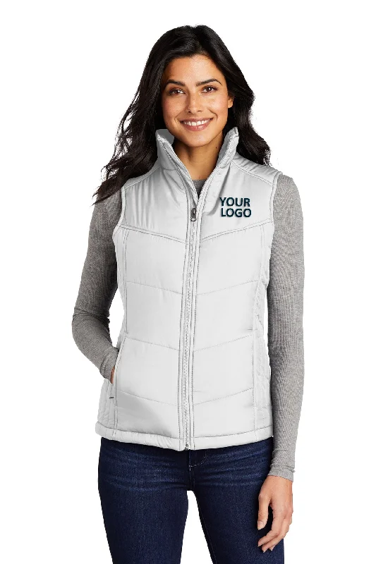 Port Authority Ladies Puffy Customized Vests, White/Dark Slate