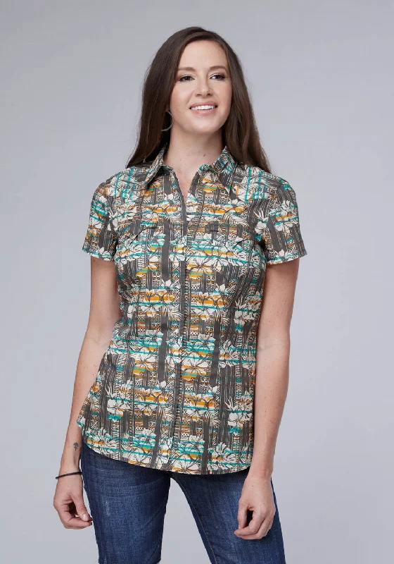 Stylish Jackets Roper Womens Distressed Tropical Grey 100% Cotton S/S Shirt