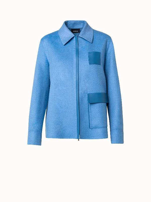 Light Fit Cashmere Silk Double-Face Jacket with Leather Details