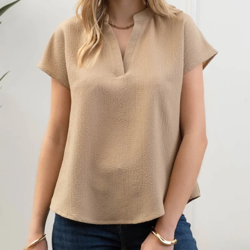 Comfortable Fashion Let’s Make Plans Lightweight Top Khaki