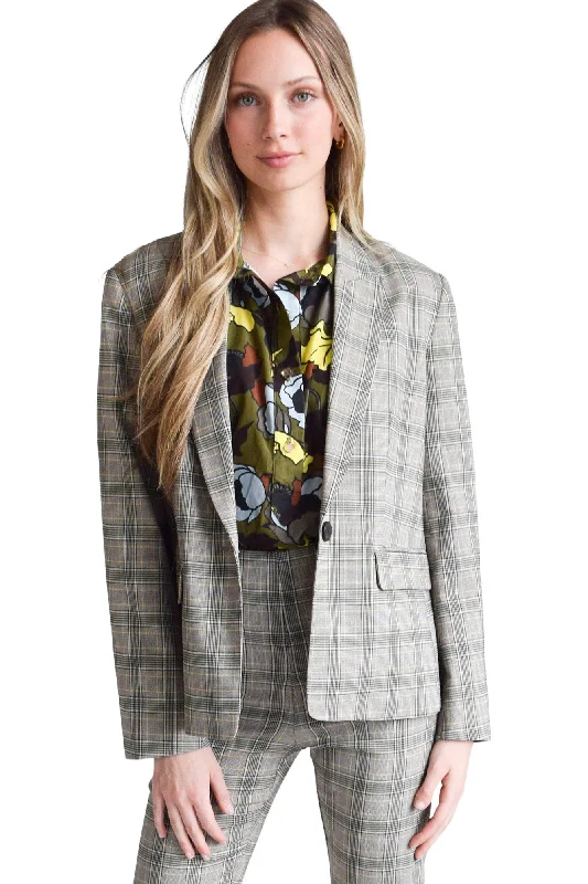 Casual Elegance Never A Wallflower One Button Jacket in Stretch Plaid