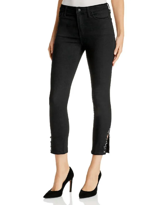 The Charlie Crystal Embellished Valentina Hem Crop Jeans In Black