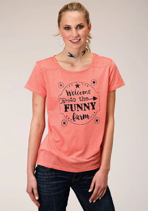 Roper Womens Funny Farm Pink Poly/Rayon S/S T-Shirt