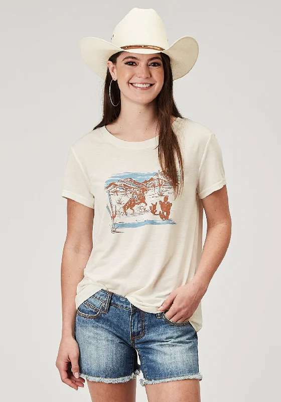 Roper Womens Cowboy Scene Cream Poly/Cotton S/S T-Shirt