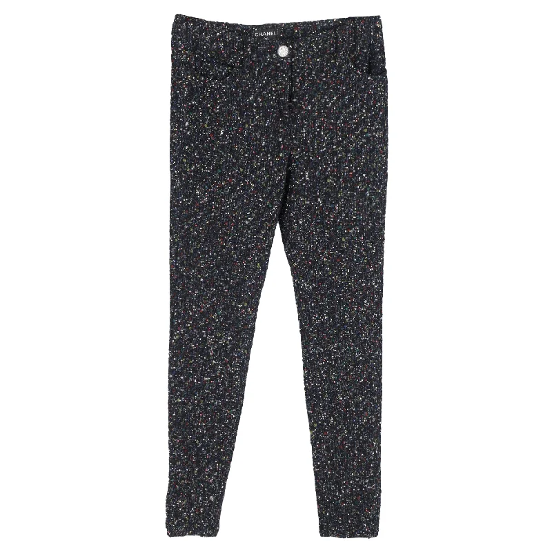 Chanel Sequined Straight-Leg Trousers in Multicolor Wool Tweed