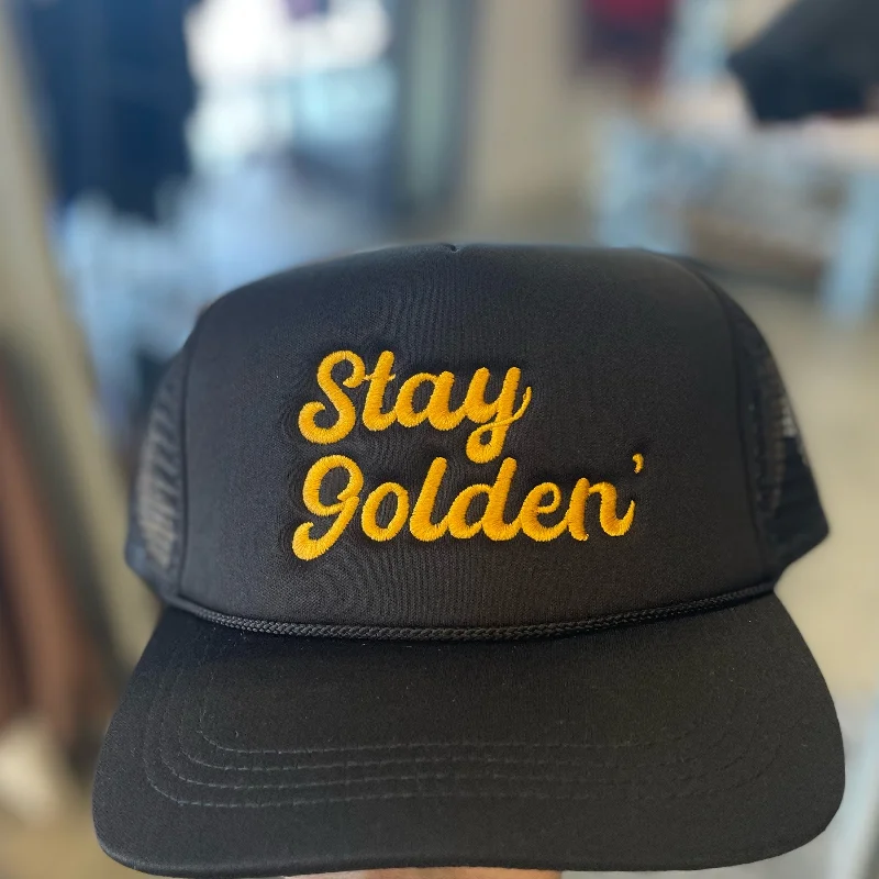 New Products Stay Golden Trucker Hat Black