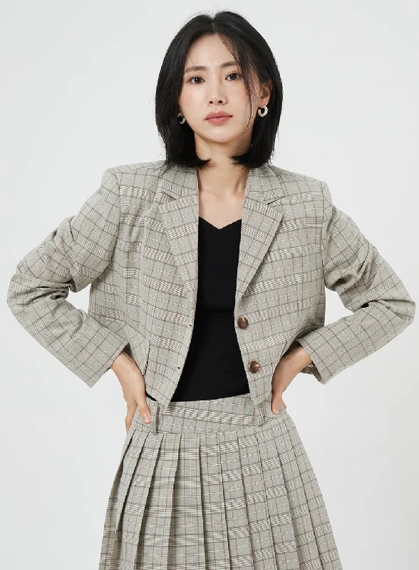Easy Comfort Style Cropped Plaid Jacket OM327