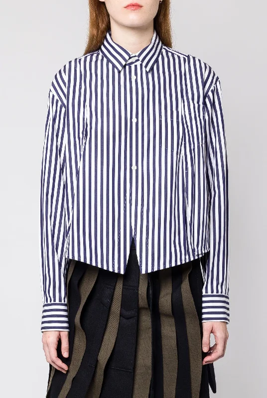 Sacai Cotton Poplin Shirt in Navy Stripe