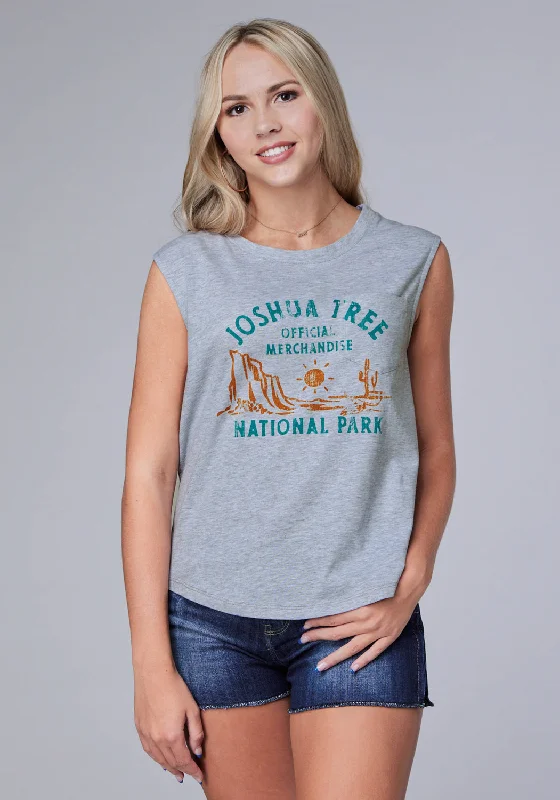 Roper Womens Joshua Tree Grey Cotton Blend S/L T-Shirt